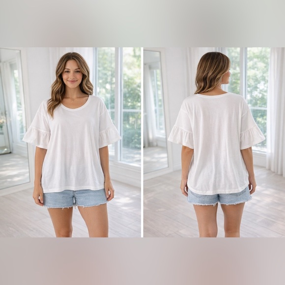 Roaman's Tops - Roaman's White Ruffle Sleeve Short-Sleeve Tee 2X NWOT